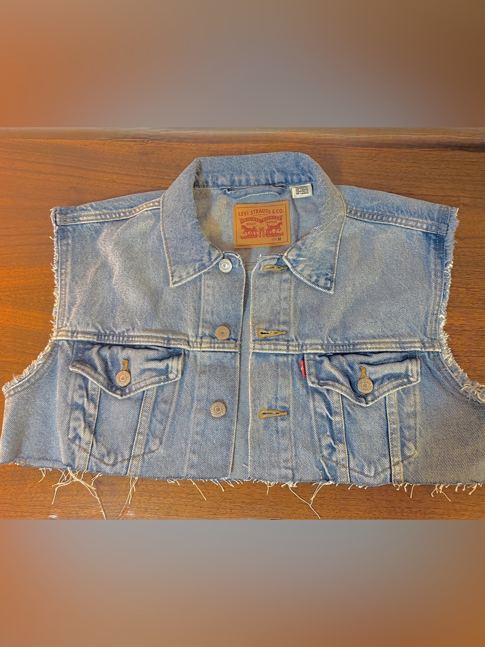 Vintage Levi's Custom Ultra-Cropped Denim Vest Frayed Raw Hem Boho Street